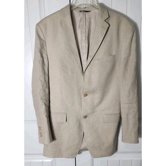 Ralph Lauren x Dillard's‎ Blazer 100% Linen Jacket Mens Tan 40L Canada Made - Picture 1 of 15